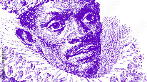 Historical portrait illustration of a king with elaborate detailing and texture. A classic vector artwork showcasing regal attire and majestic appearance.