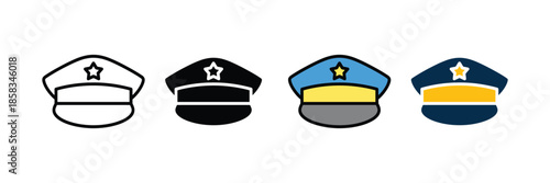 Collection of police officer caps icons isolated on white background, Vector illustration