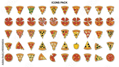 Collection of Delicious Pizza Slices Icons Pack.