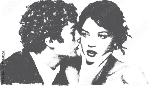 Couple portrait in black and white style. Romantic image highlighting intimacy and expression in an artistic vector illustration.