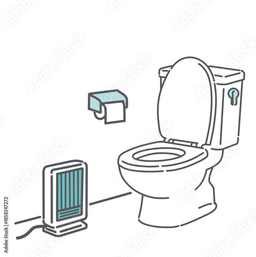 トイレのヒートショック対策のイラスト（暖房器具・冬の事故防止・リフォーム）