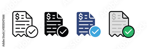 Bill paid icon set. Payment done symbol. receipt, invoice valid icon. tax done icon. vector illustration