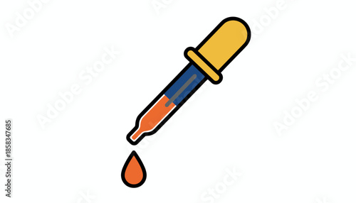 Pasteur pipette dropper with orange liquid isolated on white background medical analysis concept