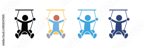 swing icon set. vector children playing on swing symbol 