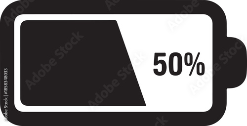Black and white battery icon indicating exactly fifty percent power level