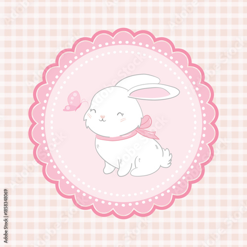 Cute White Bunny with Butterfly Illustration, Baby shower card
