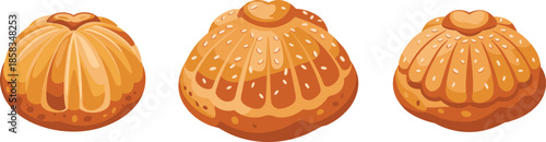 Title Large collection of bakery icons including french baguette croissants muffins chocolate donuts and sliced fruit bread isolated on white background