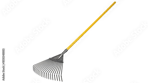 Konstfotografi Metal leaf rake with yellow handle isolated PNG, gardening tool for lawn care an