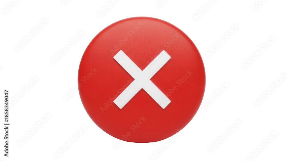 Fototapeta premium Red circle with white cross isolated PNG, error or cancel icon on transparent background, negative symbol for design use