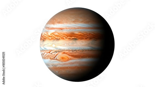 Jupiter planet isolated PNG, gas giant with colorful bands and swirling storms for astronomy and science education on transparent background