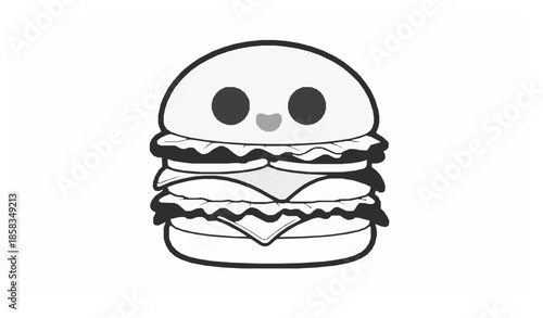 Cute cartoon burger coloring page bold outline vector for kids