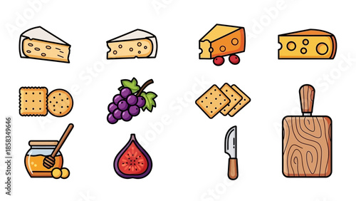 Collection of Delicious Cheese and Food Icons.