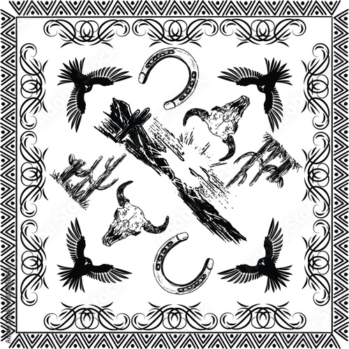 BANDANA UNIQ BLACK COLOR ORNAMEN VINTAGE