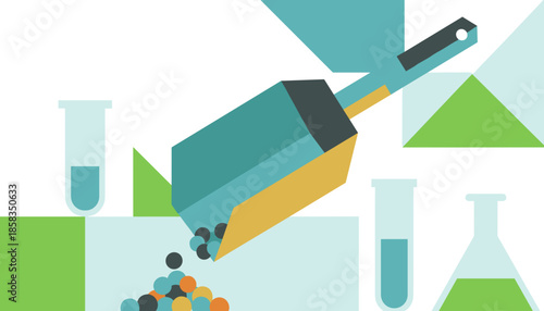 Laboratory spatula pours granules during chemical experiment illustration