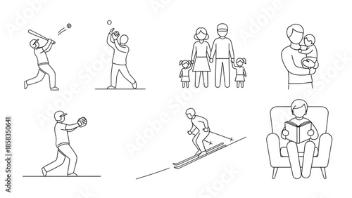 Line Art Illustrations of People Engaging in Various Activities