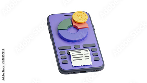 Smartphone Financial Analysis with Pie Chart and Coin