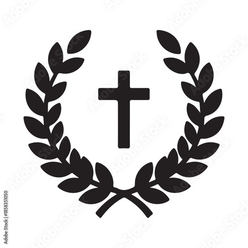 Cross with Laurel Wreath Symbol for Faith and Victory