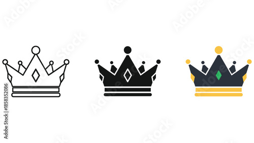 Crown icon set in different style and color