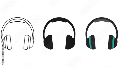 Headphones in various design stages on white background