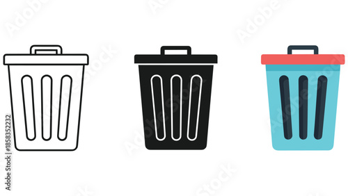 Set of different color trash can icons