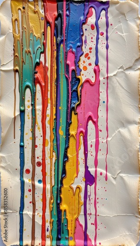 Colorful Abstract Paint Drips on Textured Canvas Surface for Creative Art Projects