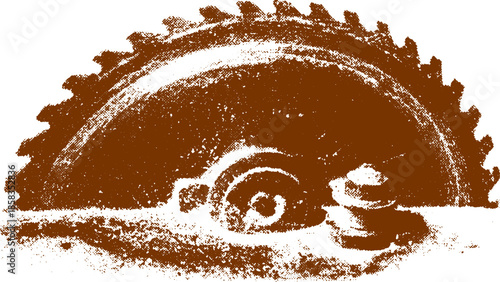 Circular saw blade tool in brown texture. Industrial equipment vector illustration with details, isolated on a white background.