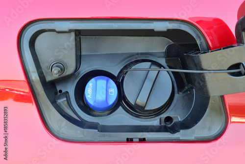 Plastic AdBlue tank cover on a passenger car