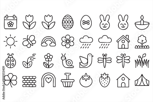 Spring Garden and Nature Line Icons for Seasonal Projects