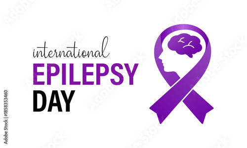 International Epilepsy Day awareness design with a purple ribbon forming a human head and brain icon on a clean white background.