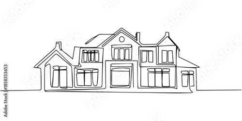 house sketch drawing, City Buildings Landscape Continuous One Line Drawing. House Line Art Hand Drawn Vector Continuous One Line Drawing. Outline Drawing of City Architecture Minimalist Design Isolate