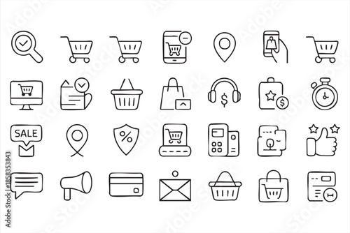 Retail Ecommerce Line Icons for Checkout and Payment Systems