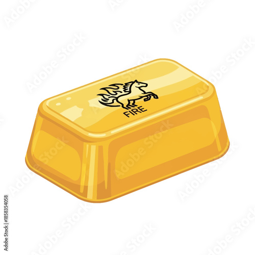 A shiny gold bar with a black winged horse and "FIRE" emblem.