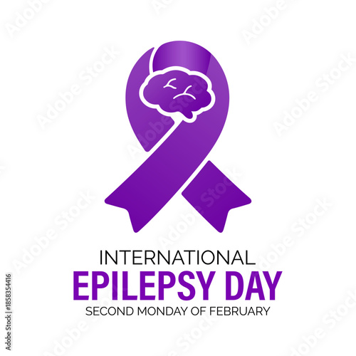 International Epilepsy Day awareness design with a purple ribbon forming a human head and brain icon on a clean white background.