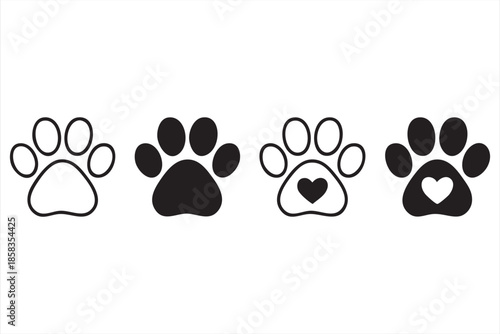 Paw Print Icons with Heart for Pet Care and Animal Love Design