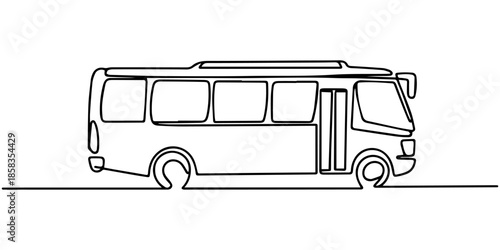 Continuous line drawing of a bus minimalist vector illustration of public transport and urban mobility in one single stroke on white background, Single continuous line drawing city buses serving