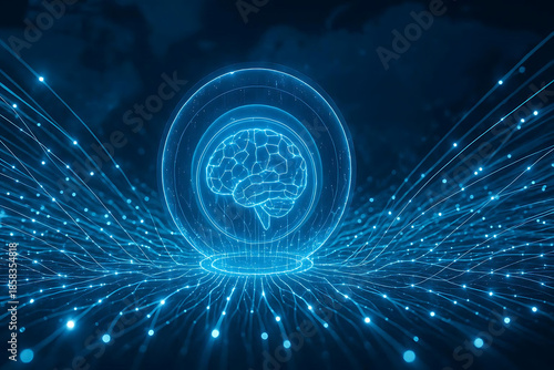 ai brain abstract light blue background