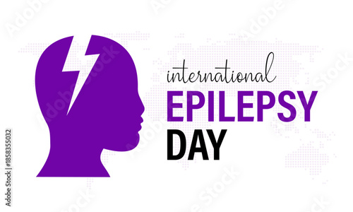 International Epilepsy Day awareness design with a purple ribbon forming a human head and brain icon on a clean white background.