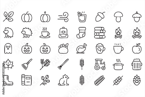 Seasonal Fall Nature Outline Icons for Branding and Decor
