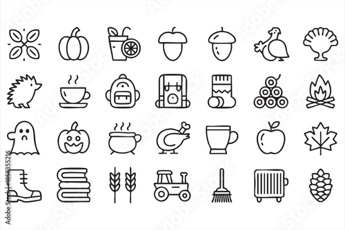 Seasonal Autumn Harvest Line Icons for Rustic Design Projects