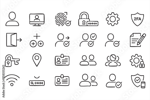 User Authentication and Security Line Icons for Login Systems