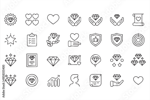 Diamond and Love Value Line Icons for Premium Branding Design