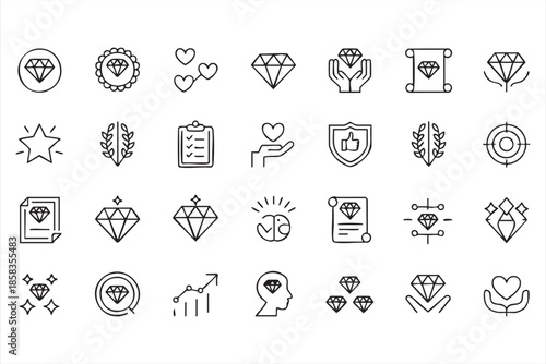 Black and White Luxury Diamond and Trust Outline Icons Set