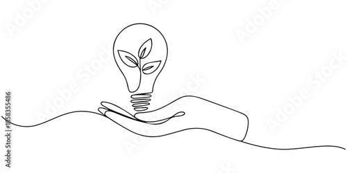 Animated illustration continuous line light bulb with tree sprout inside. Eco energy concept, Plant inside lightbulb in one continuous line drawing illustration. Creative concept of Green energy