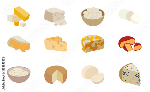 Set of  Flat Style Cheese Icons