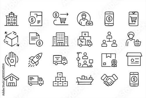 Online Shopping, Payment, and Logistics Line Icons Collection