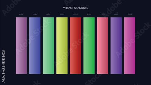 Vibrant Gradient Color Palette Swatches with HEX Codes for UI and Branding on Dark Background