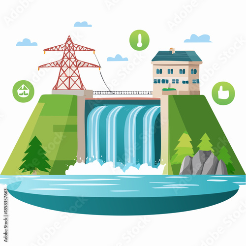 Hydroelectric dam generating clean renewable energy in nature