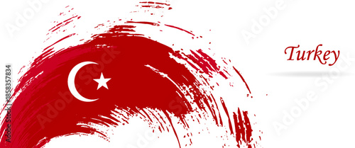 Turkey flag made in brush stroke background. National day of Turkey. Creative Turkey national country flag icon. Abstract painted grunge style brush flag background.