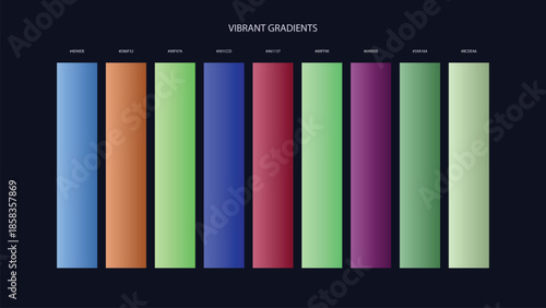 Vibrant Gradient Color Palette Swatches with HEX Codes for UI and Branding on Dark Background
