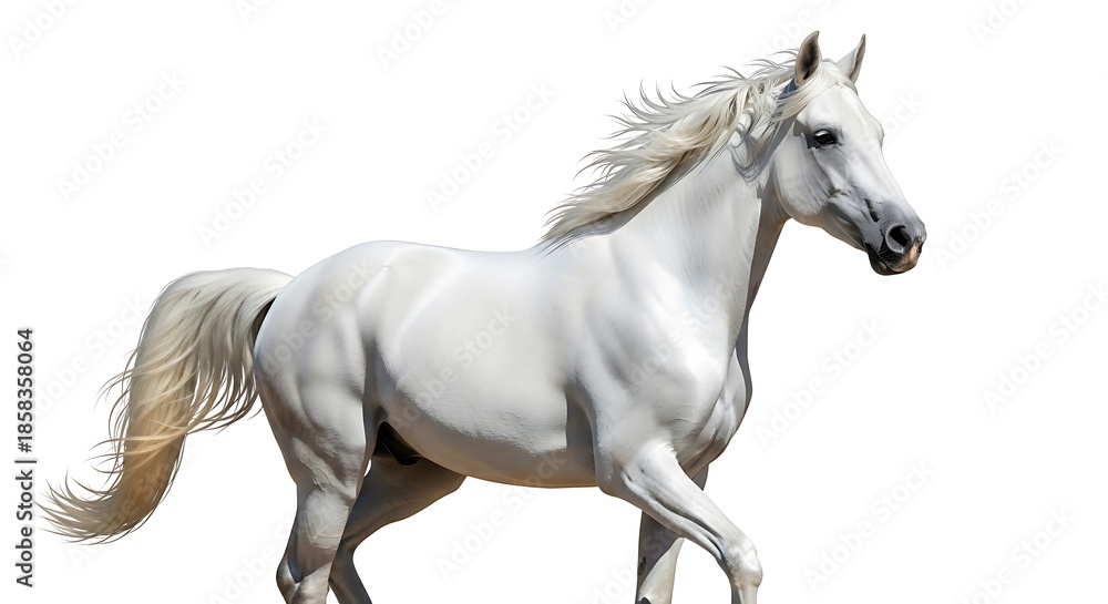Fototapeta premium Majestic white horse in full gallop